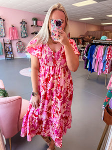 Pink Floral Midi Dress