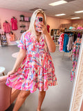 Pink Geometric Tassel Dress(S-XL)