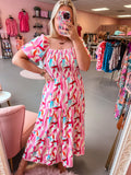 Pink Brush Stroke Midi Dress (S-XL)