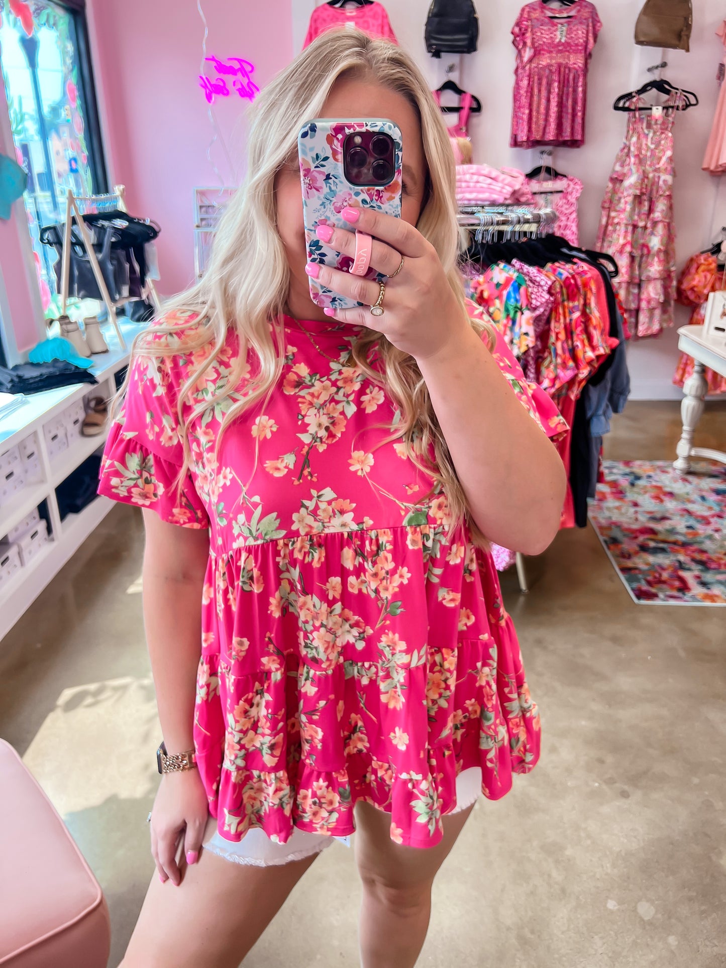 Fuchsia Floral Babydoll Top