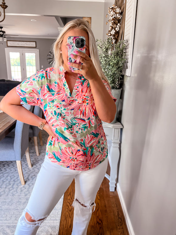Green Floral Blouse