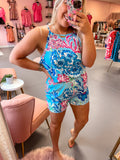 Blue and Pink Floral Romper (S-XL)