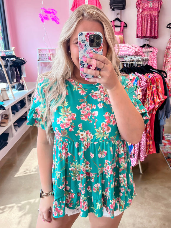 Emerald Floral Babydoll Top