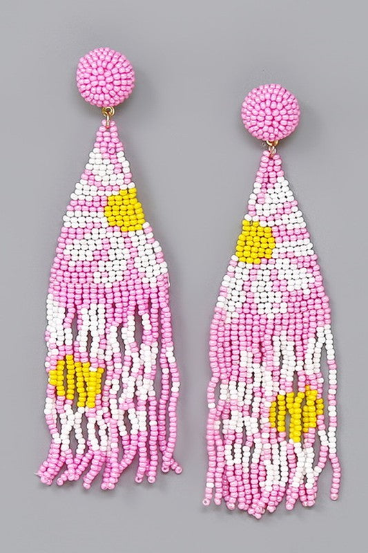 Pink Daisy Beaded Earrings