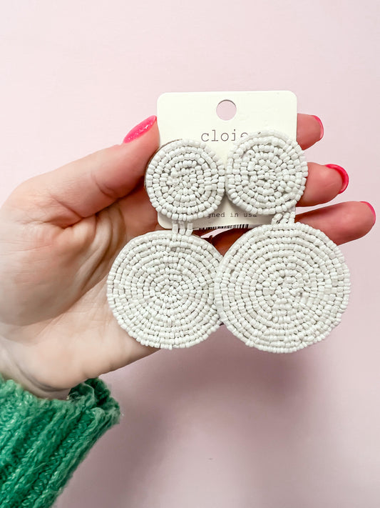 White Circle Beaded Earrings