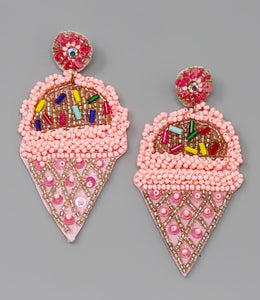 Pink Ice Cream Cone Earrings