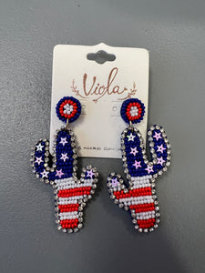 Red White & Blue Cactus Earrings