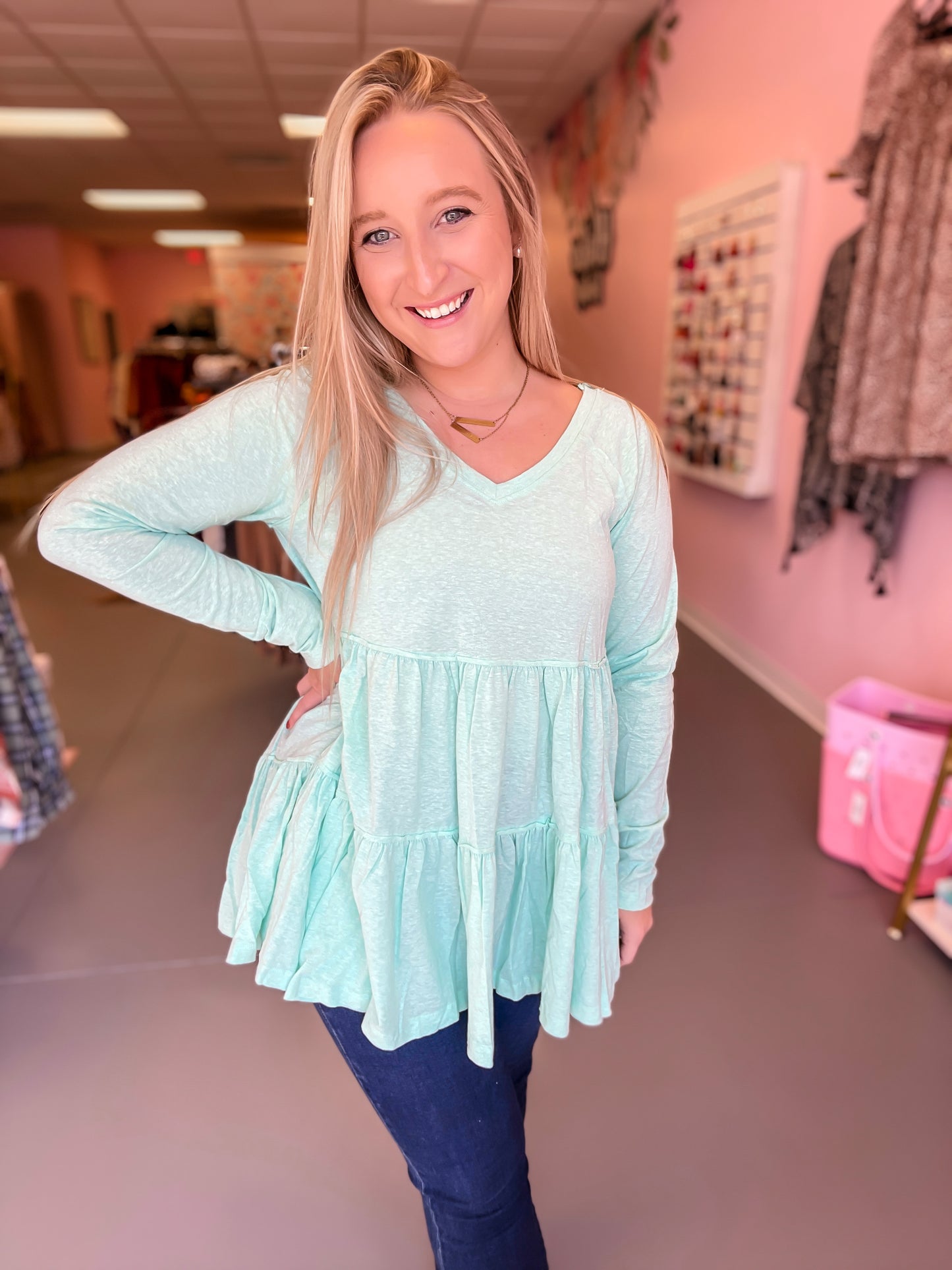 Tiered Babydoll Blouse - Mint