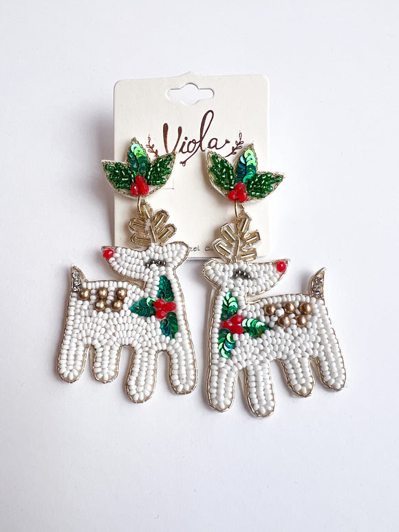 White Reindeer Earrings