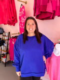 Curvy French Terry Pullover - Bright Blue