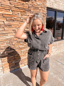 Washed Romper (S-XL)  Charcoal